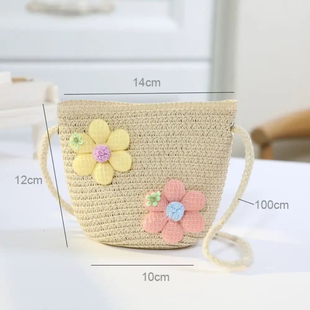 Girl Zipper Flower Straw Bag