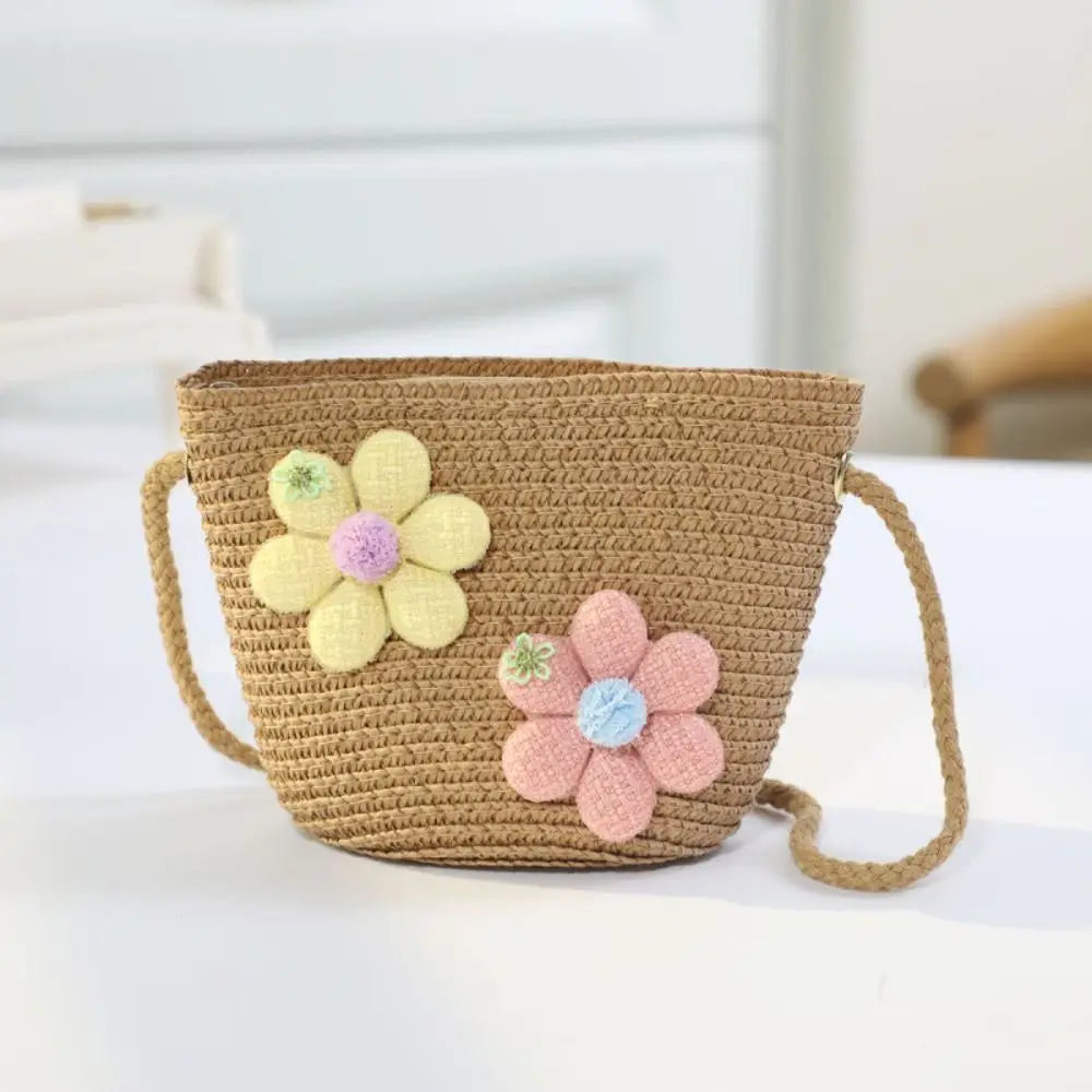 Girl Zipper Flower Straw Bag