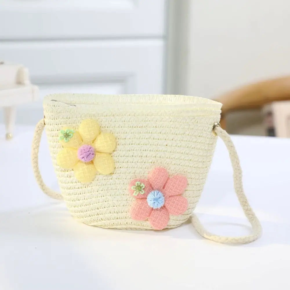 Girl Zipper Flower Straw Bag