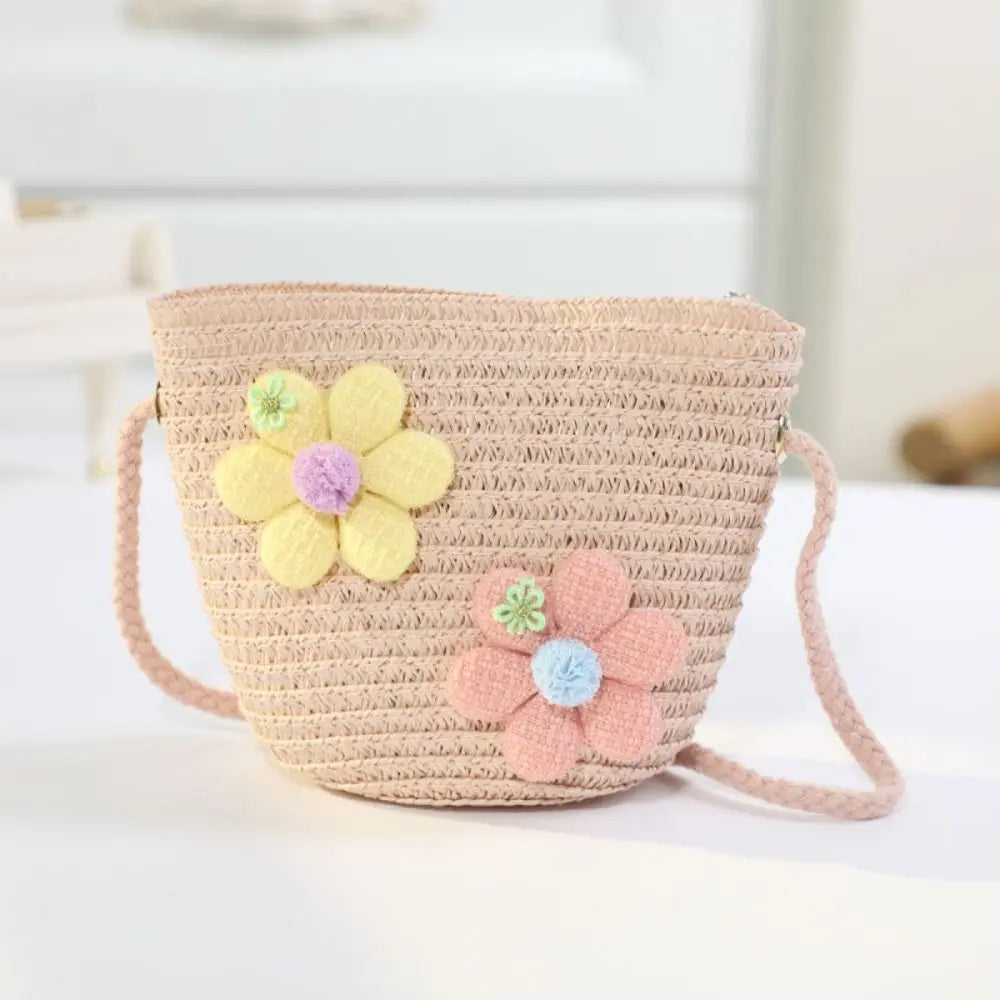 Girl Zipper Flower Straw Bag